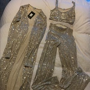 Sequin 3 Piece Pants Suit